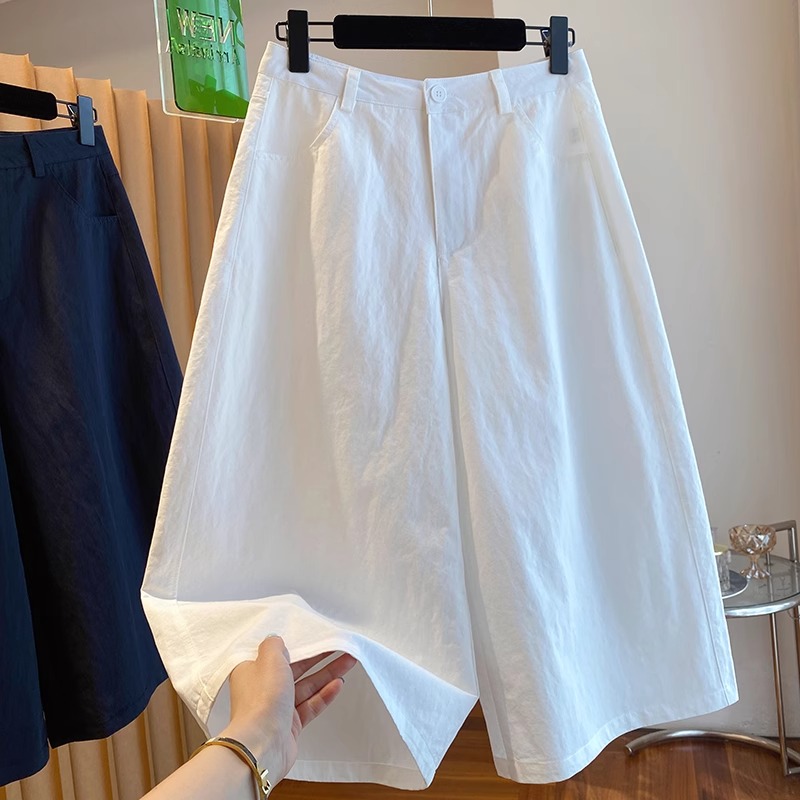 韩系七分阔腿裤女夏季薄款松紧腰宽松休闲百搭直筒裤超好看棉裤子