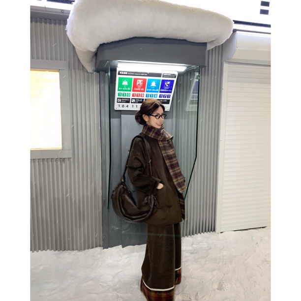 【赵小小yimao】9675 30%羊毛复古格纹双面可穿大衣韩系围巾领外套