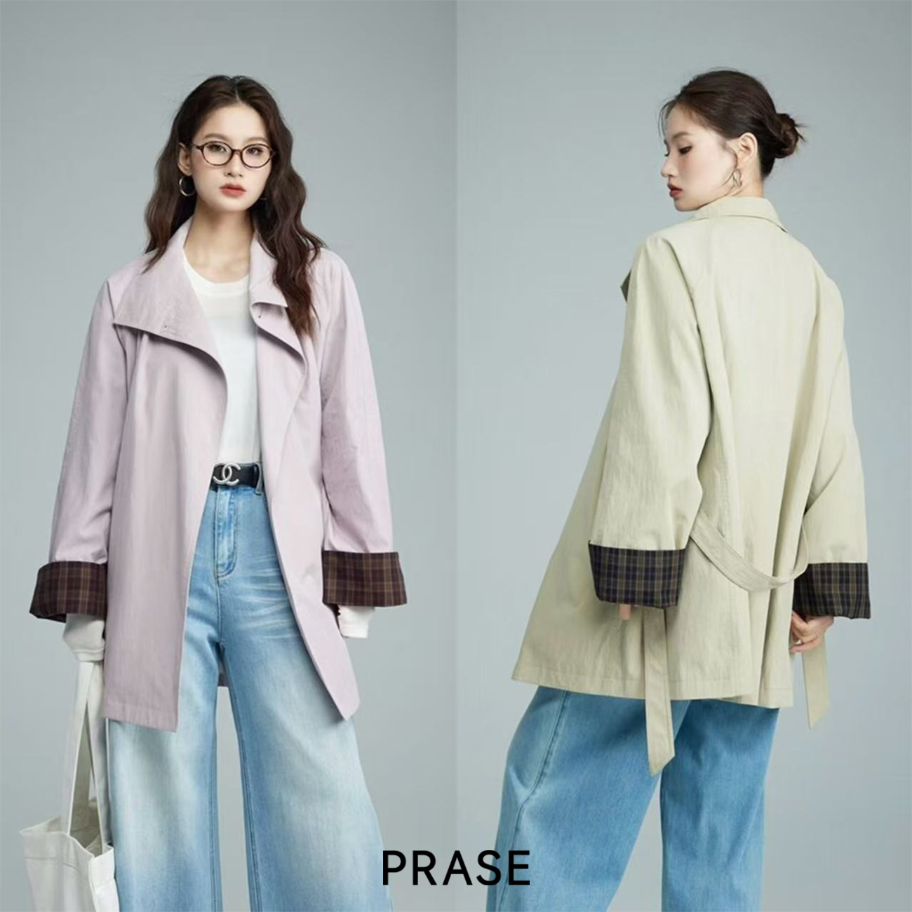 PRASE·噜【山系风衣】微胖轻奢设计款秋棉气质撞色中长风衣PR508S29
