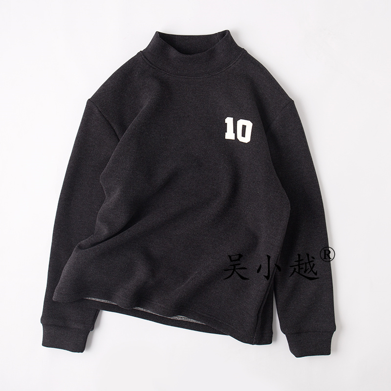 吴小越w1812男童秋冬中领加绒石墨烯韩版t恤长袖中大童儿童打底衫