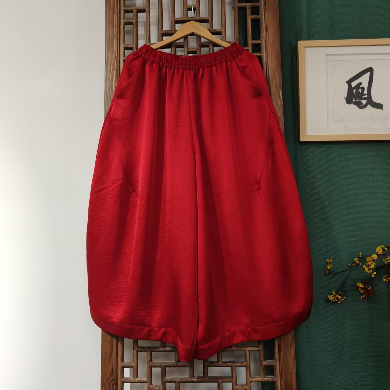 凤徕兮私人定制红色光板全松紧花苞长裤（SK5441）单