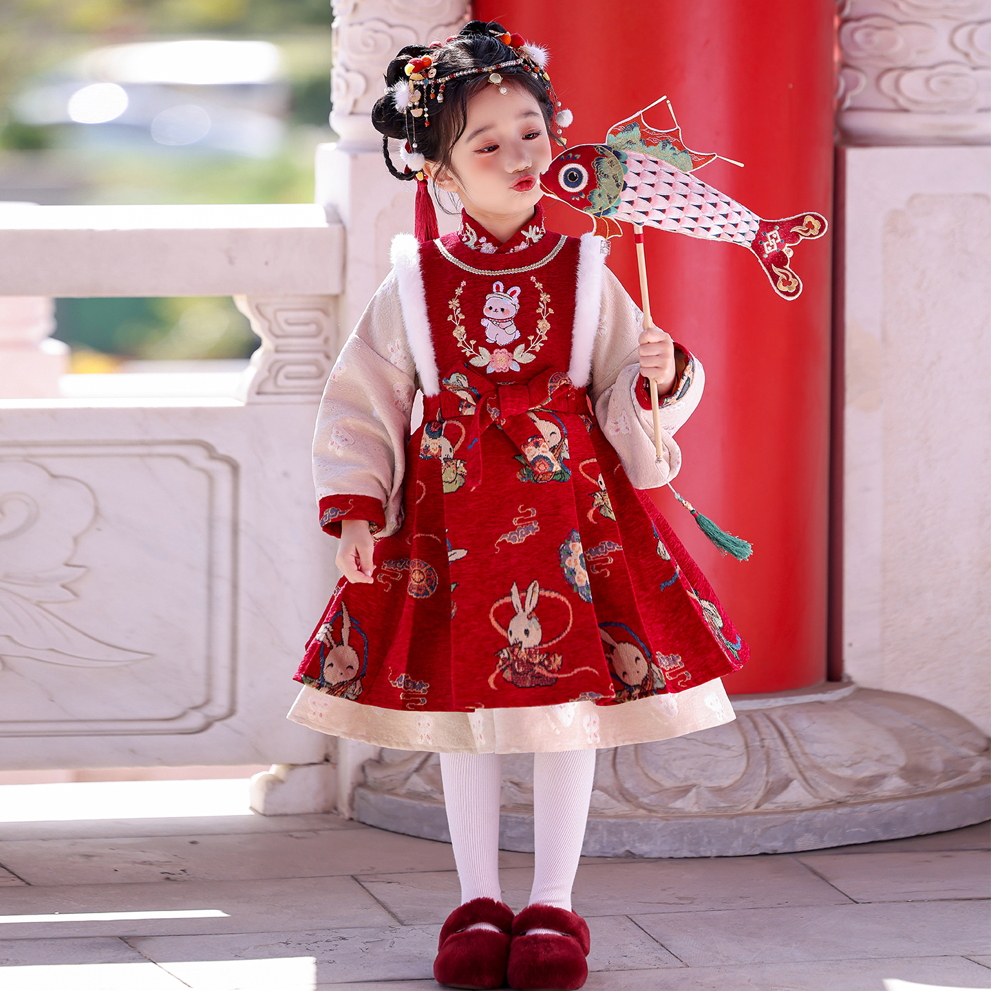 拜年服女童中国风连衣裙儿童汉服新中式唐装女孩公主裙子新年衣服
