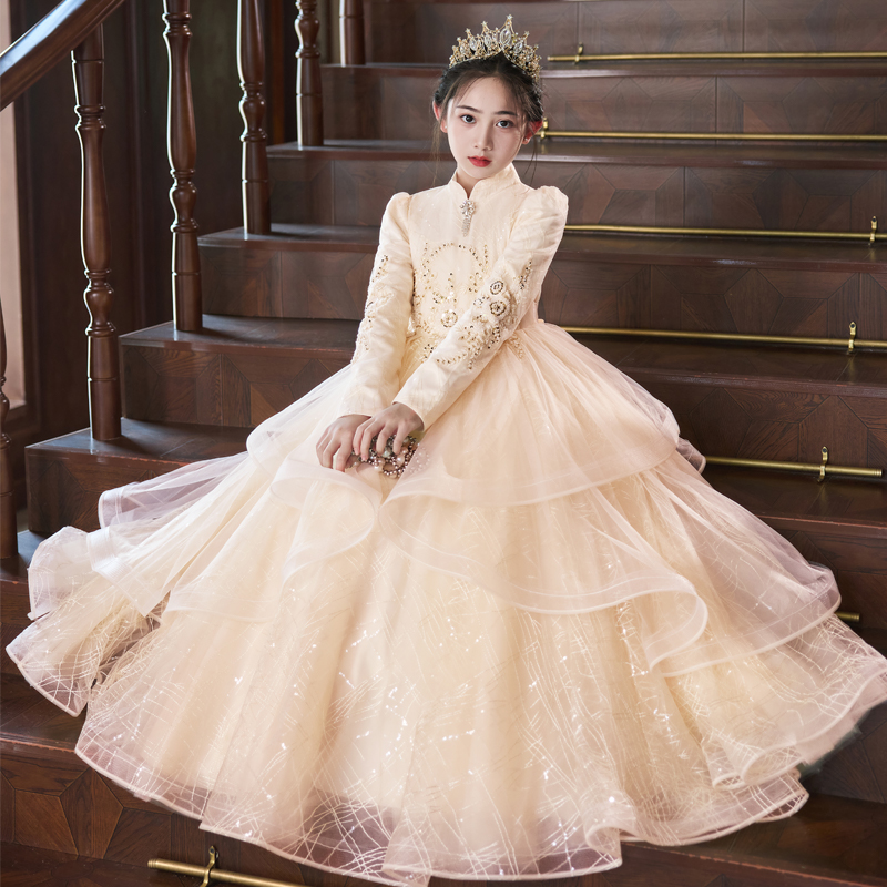 儿童主持人礼服绝美花童女童公主裙钢琴演奏演出高端轻奢生日冬季