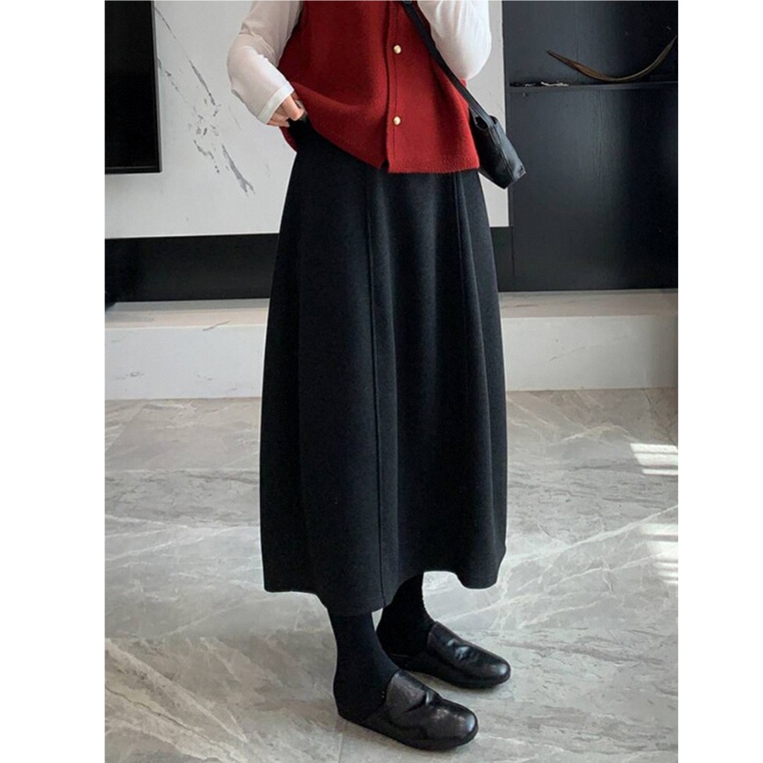 冬季款大码深灰色毛呢高腰显瘦遮肚子半身裙女梨型身材百搭花苞裙