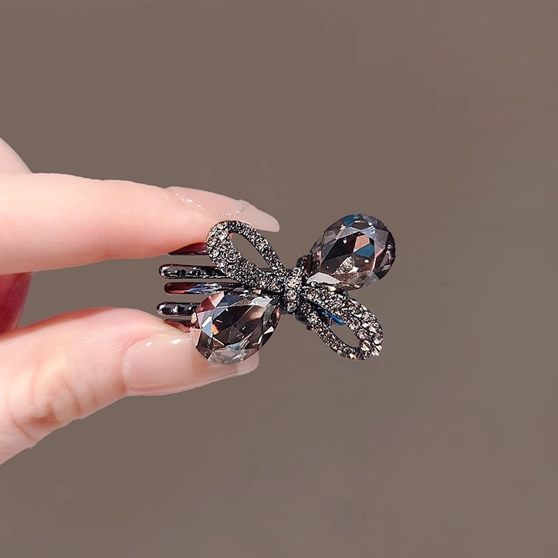 蝴蝶结额前鸭嘴夹碎发刘海发卡发夹甜美高级感靓丽水钻侧边夹镂空