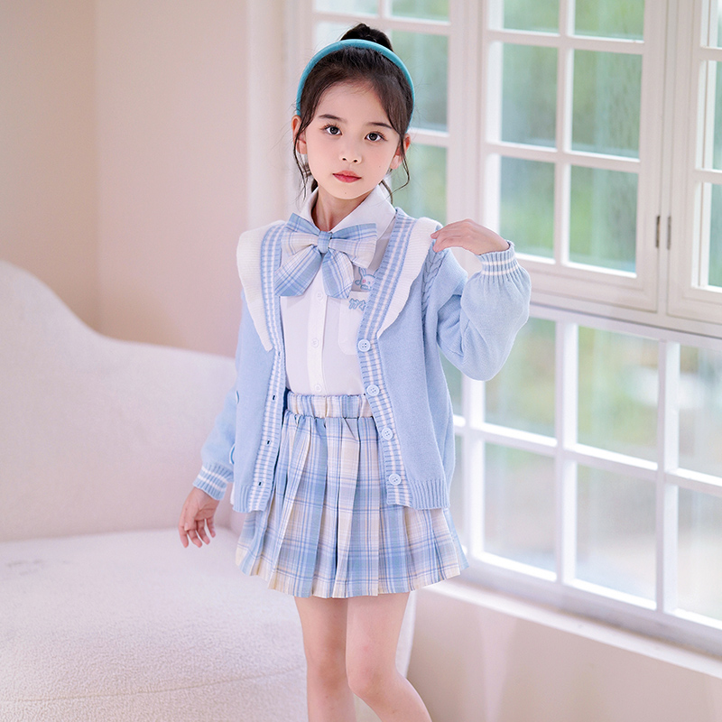 女童秋冬款套装2025秋季新款儿童衣服学院风洋气衬衫百褶裙三件套