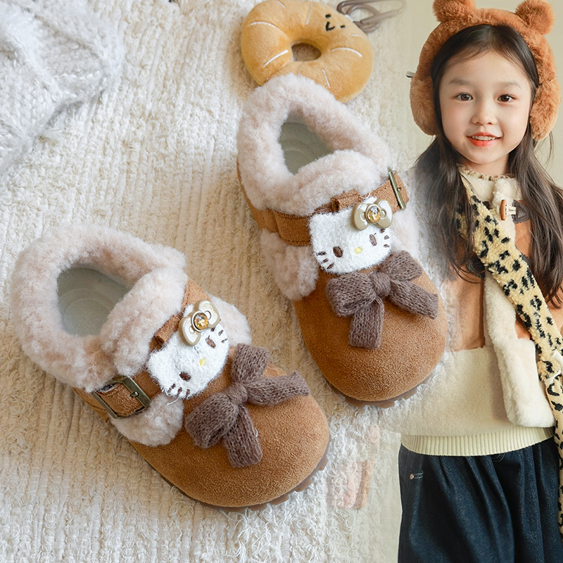 蝴蝶结洋气女童勃肯鞋2025新款加绒小童女宝公主鞋软底透气1023