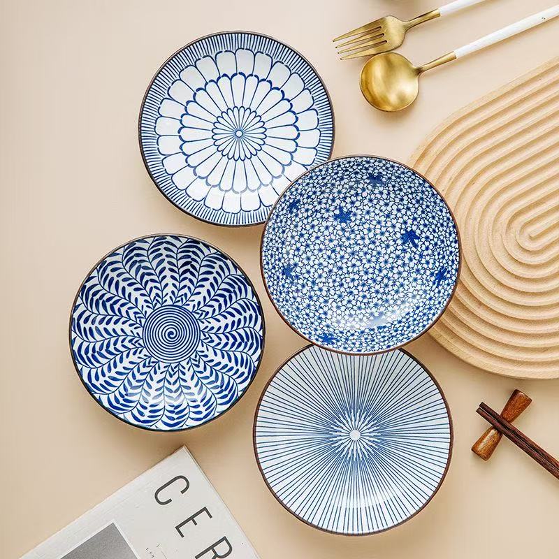 【瓷县令】8英寸蓝韵盘国潮陶瓷盘4只高颜值深汤盘家用炒菜盘创意