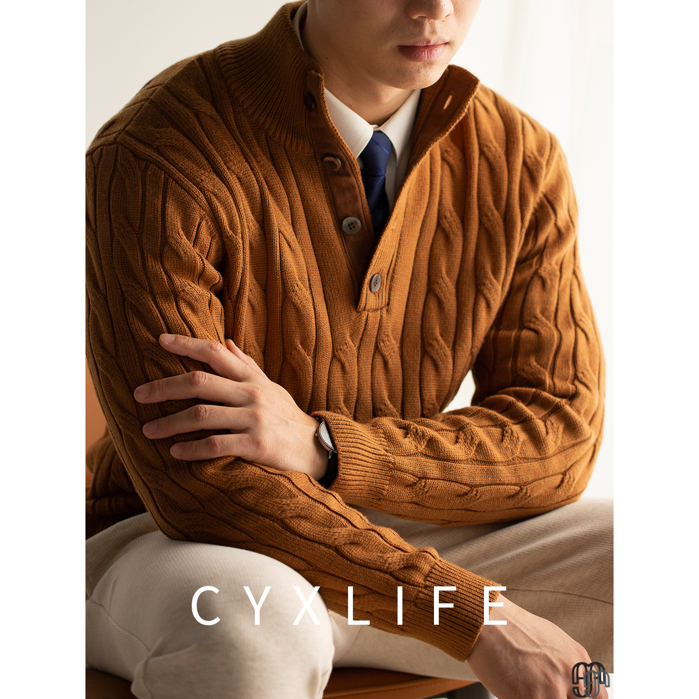 老钱风~高级感绞花休闲立领毛衣男士保暖羊毛针织衫男冬季加厚款