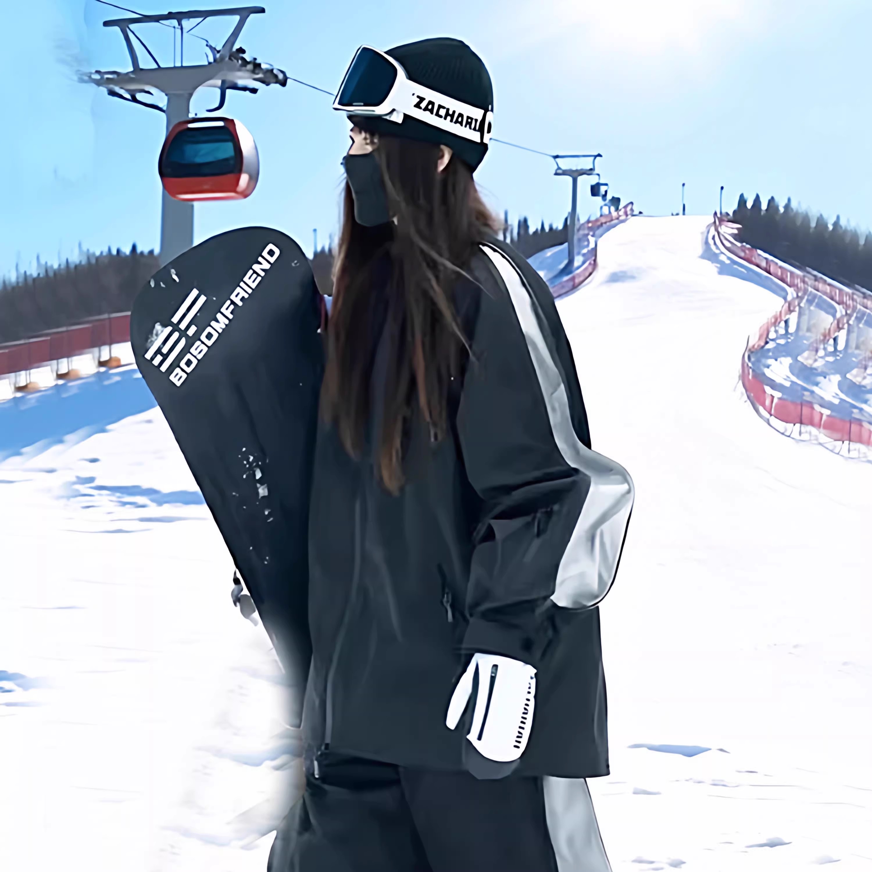 卡盛黑色滑雪服套装女2026秋冬新款拼接设计御寒保暖加厚雪场穿搭