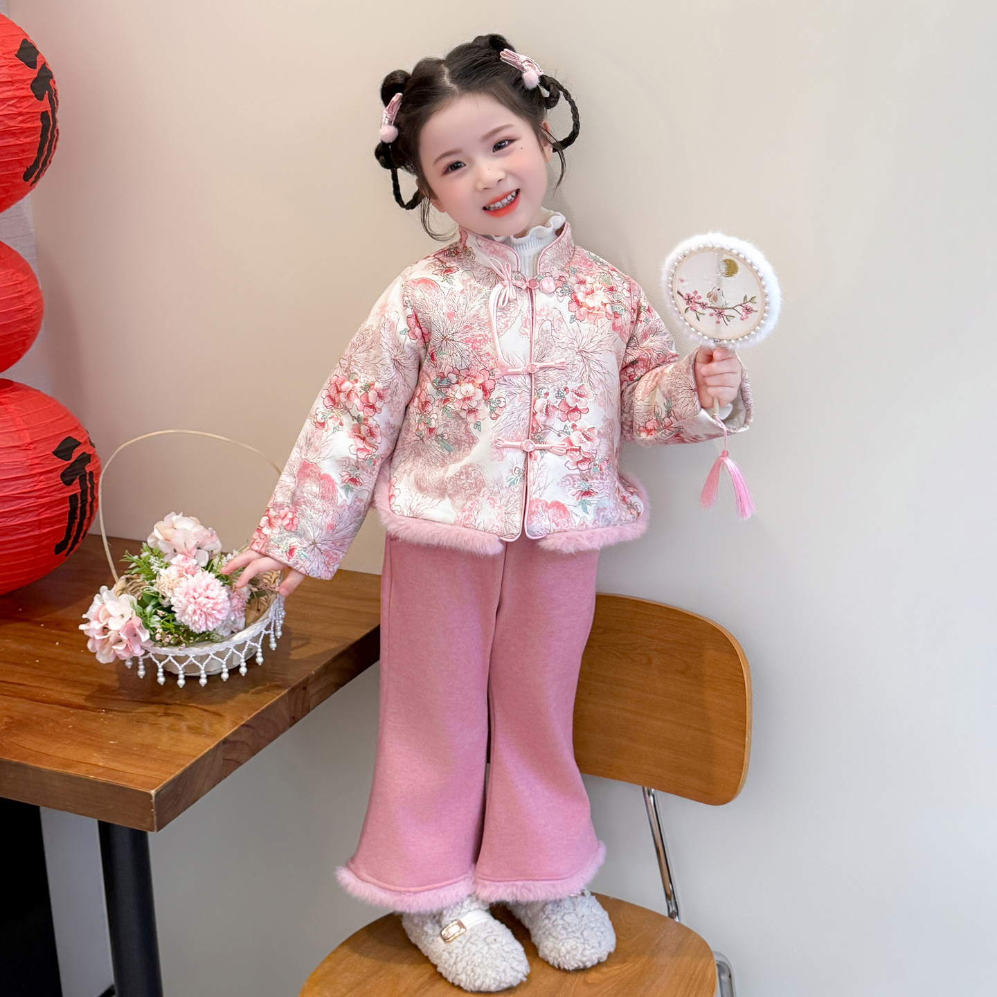 女童国风加绒套装冬季新款宝宝新中式拜年服唐装儿童过年喜庆汉服