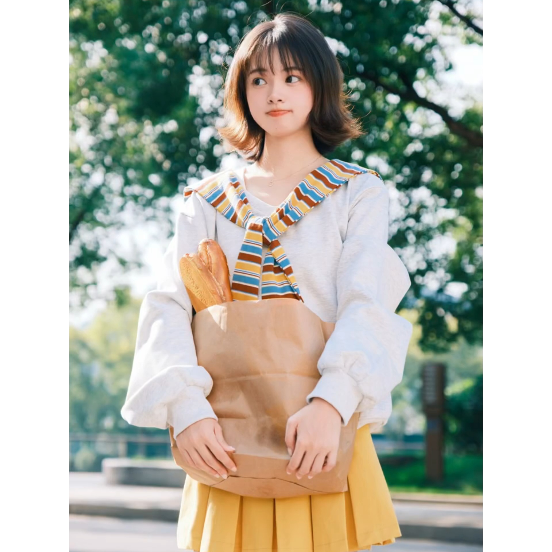 甜美风V领条纹披肩假两件卫衣外套女早秋新款穿搭宽松长袖上衣潮