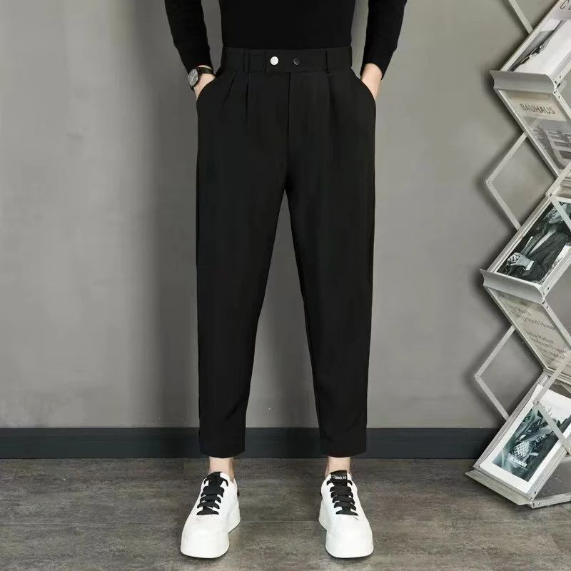 春秋款宽松男士直筒百搭韩版西裤潮流纯色小脚垂感西装休闲裤