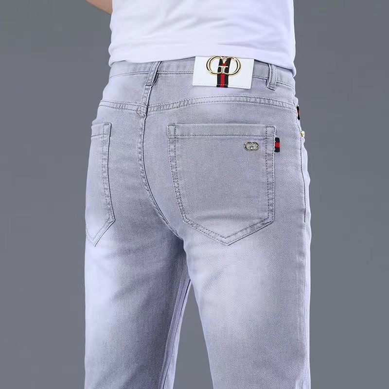 秋冬潮牌灰色牛仔裤男2025新款潮流百搭轻奢男装弹力修身小脚长裤