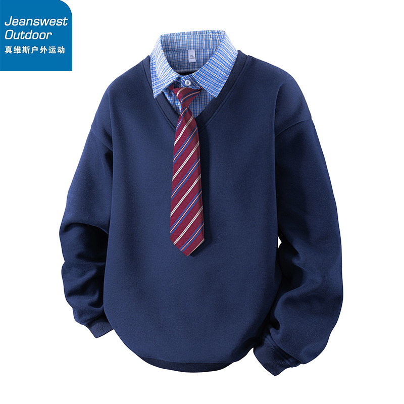 真维斯户外运动翻领POLO卫衣学院风秋季保暖时尚休闲假两件长袖