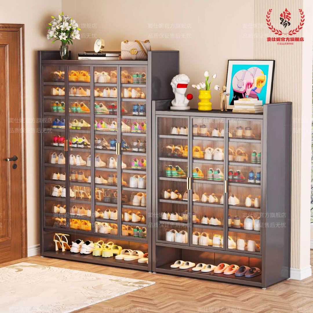 家用钢制鞋柜落地多层防尘鞋架入户门口玄关大容量合金户外鞋柜