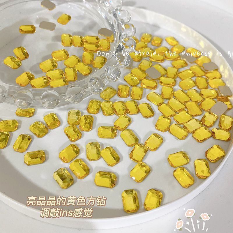 100颗ins美甲长方八角钻平底超闪黄金水晶玻璃装饰网红同款配饰