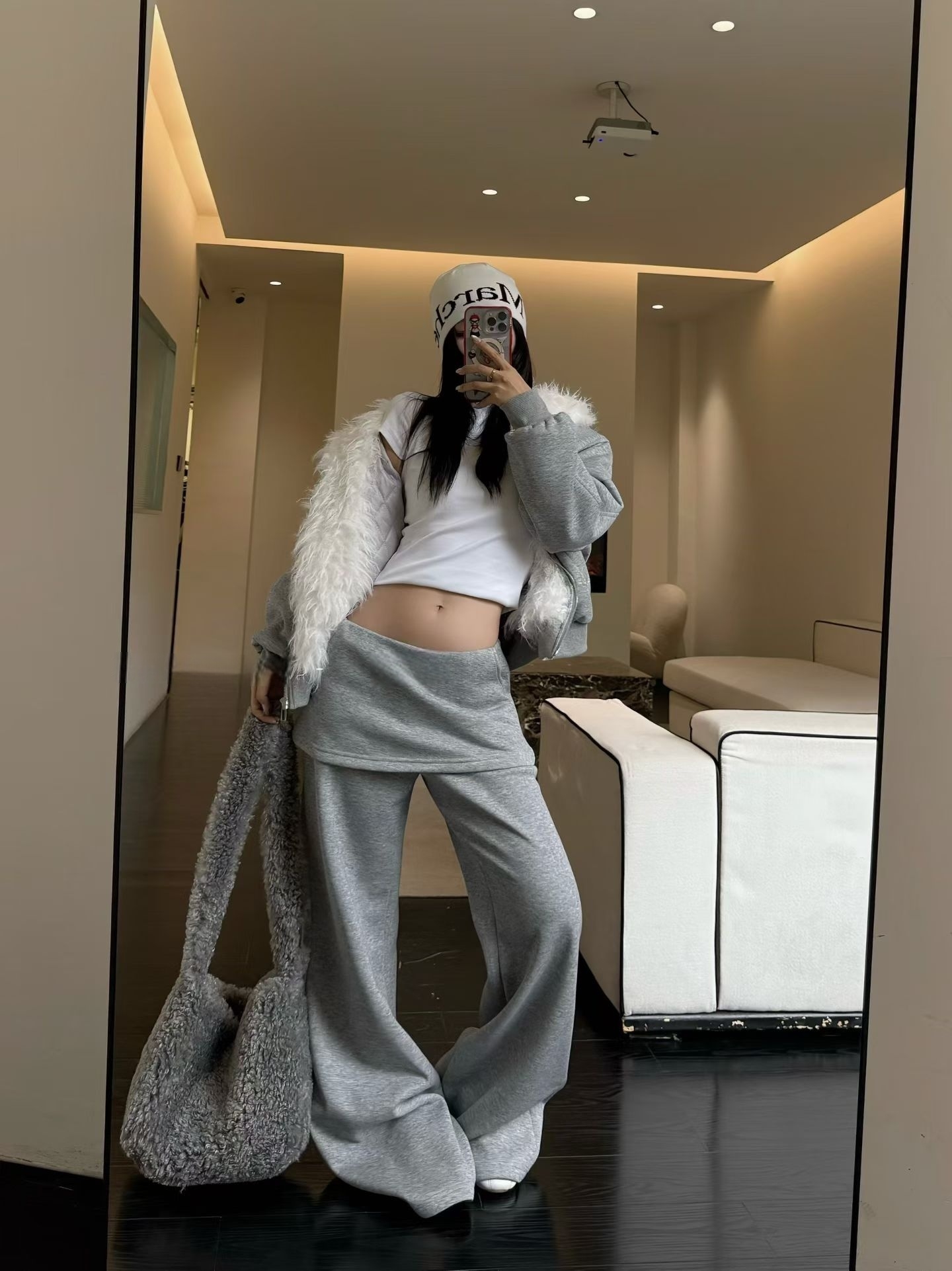 2661大毛领(掉毛介意慎拍)加绒加厚卫衣冬保暖连帽外套长裤两件套