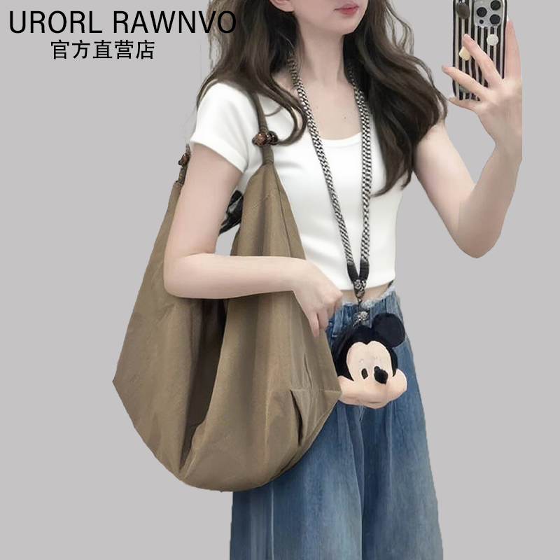 URORL RAWNVO复古尼龙托特包女2025新款大容量通勤百搭大单肩挎包