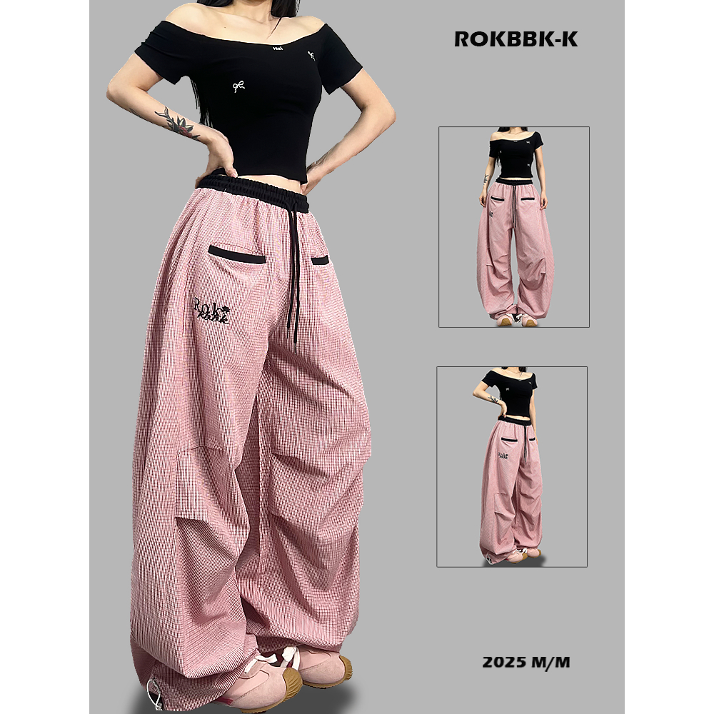 ROKBBK-K/布韩美式街头弯刀裤女超火夏季装垂感宽松百搭阔腿裤子