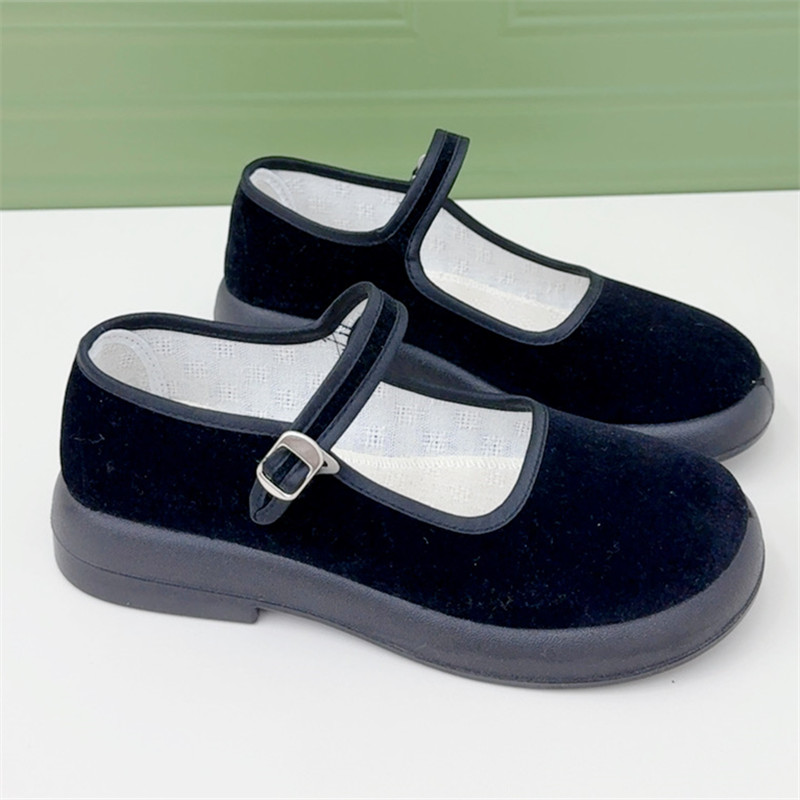 新款老北京布鞋黑色工作鞋一字扣带女鞋酒店鞋中老年妈妈鞋平底