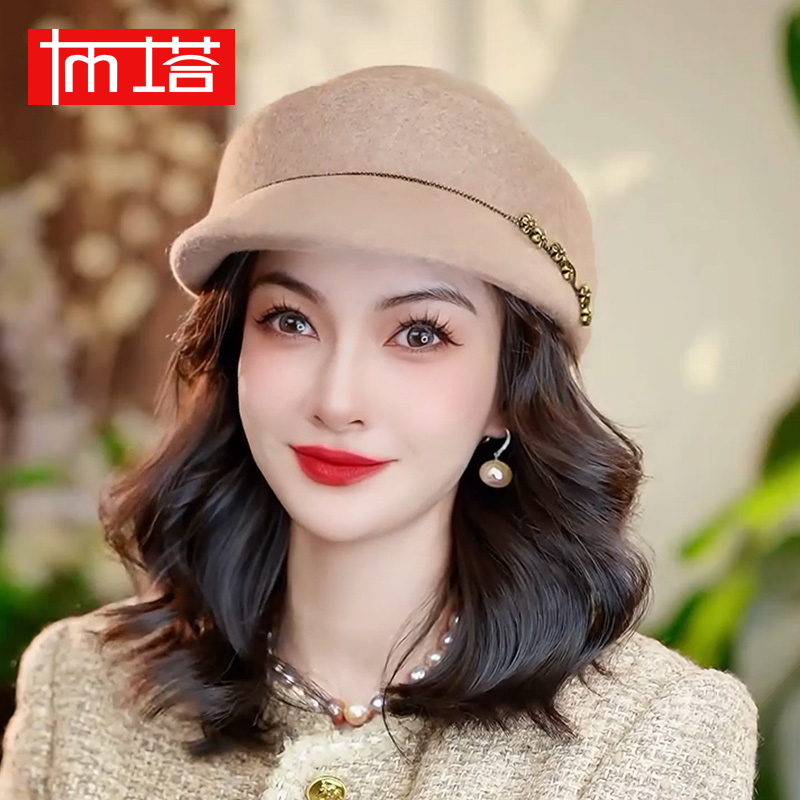 布塔秋冬新款马术帽羊毛呢帽英伦时尚百搭鸭舌帽复古小礼帽PT1388