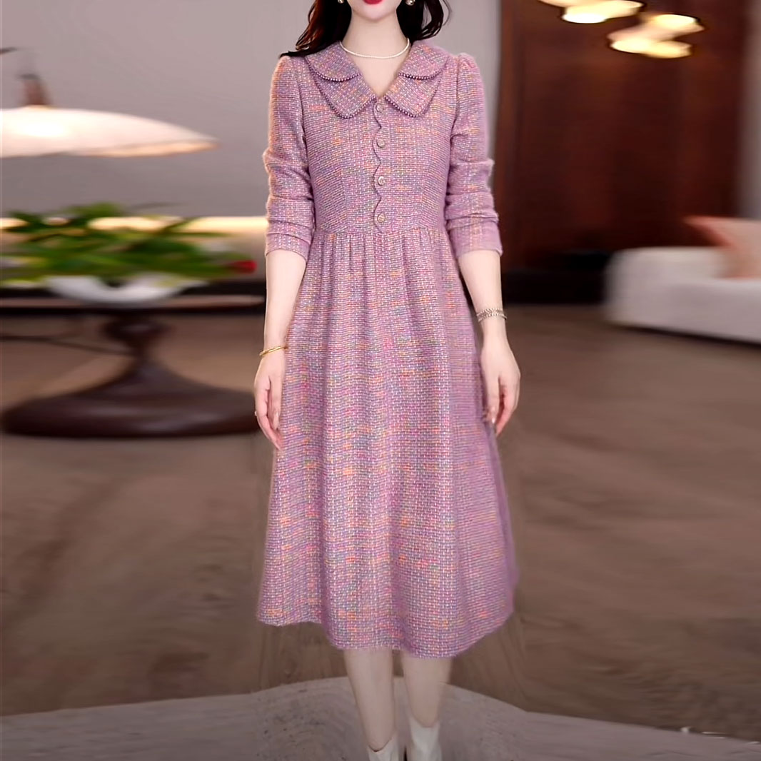 贵妃绒时尚洋气轻奢礼服裙2025秋冬新款修身显瘦加厚保暖连衣裙子