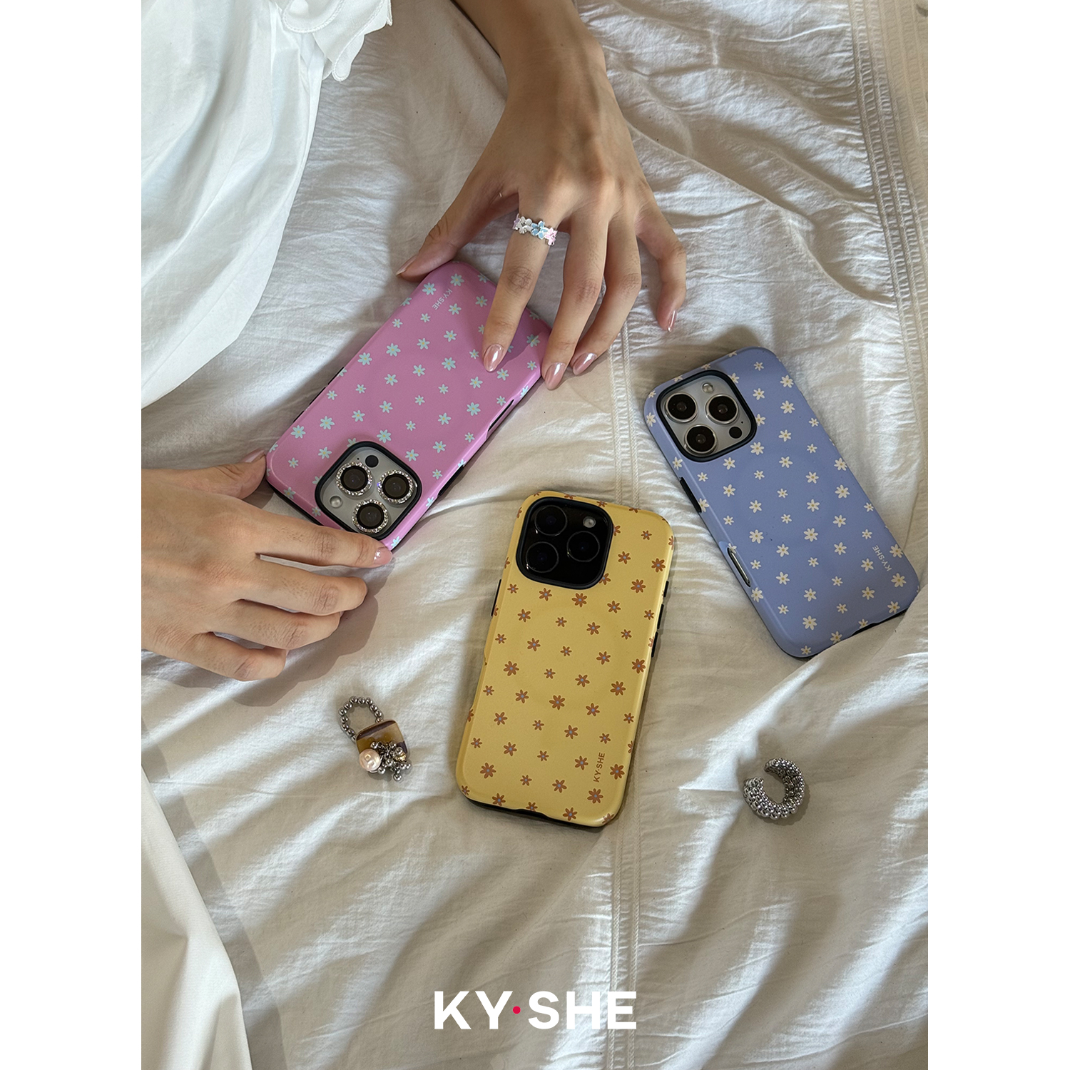 KYSHE原创 复古手绘碎花韩国进口磨砂双层手机壳菲林二合一磁吸壳