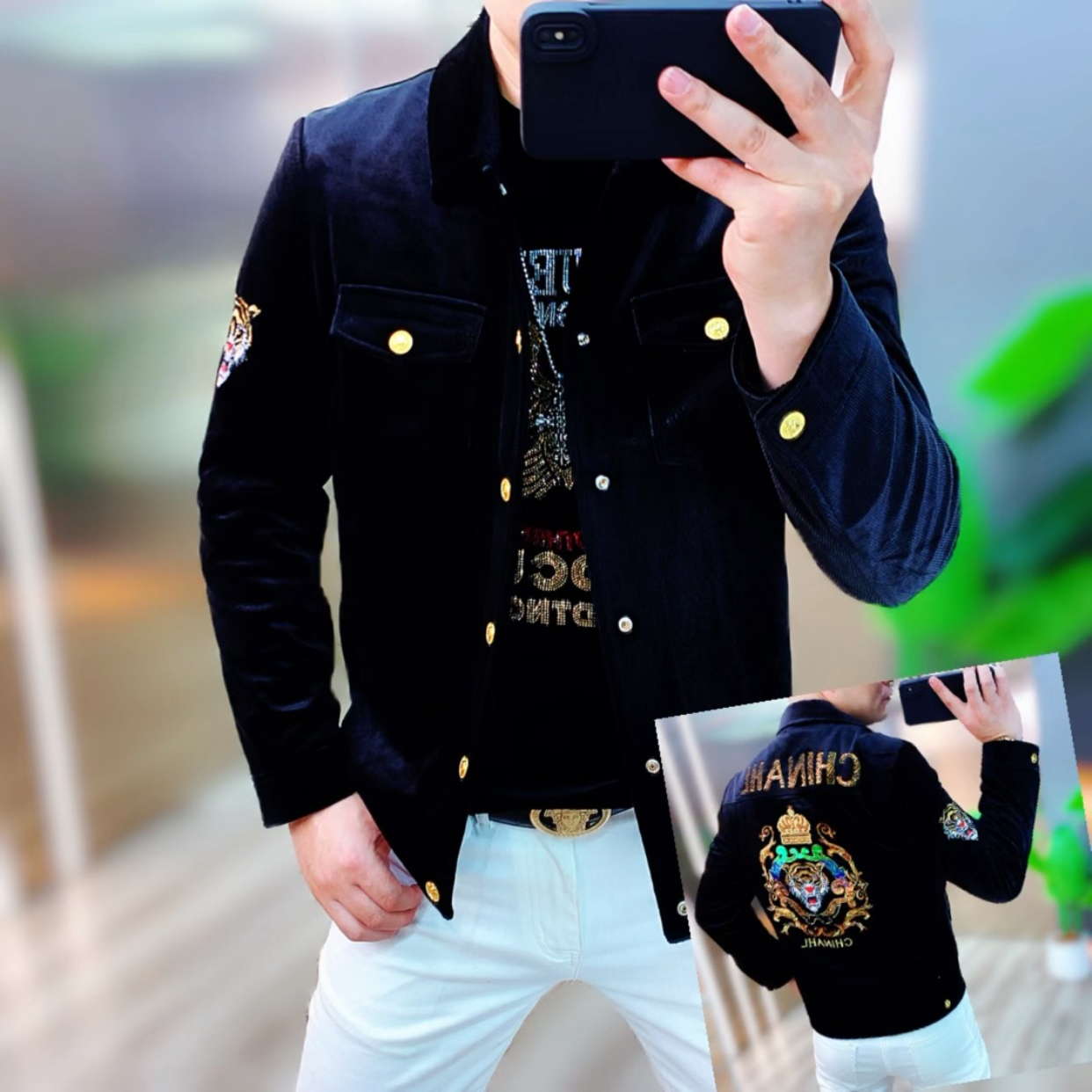 阿凯严选-欧货男士秋冬新款修身刺绣灯芯绒潮流百搭时尚夹克外套