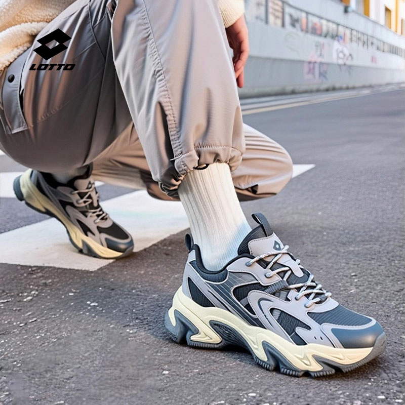 LOTTO乐途男鞋秋季网面复古运动鞋厚底百搭潮流老爹鞋男女休闲鞋