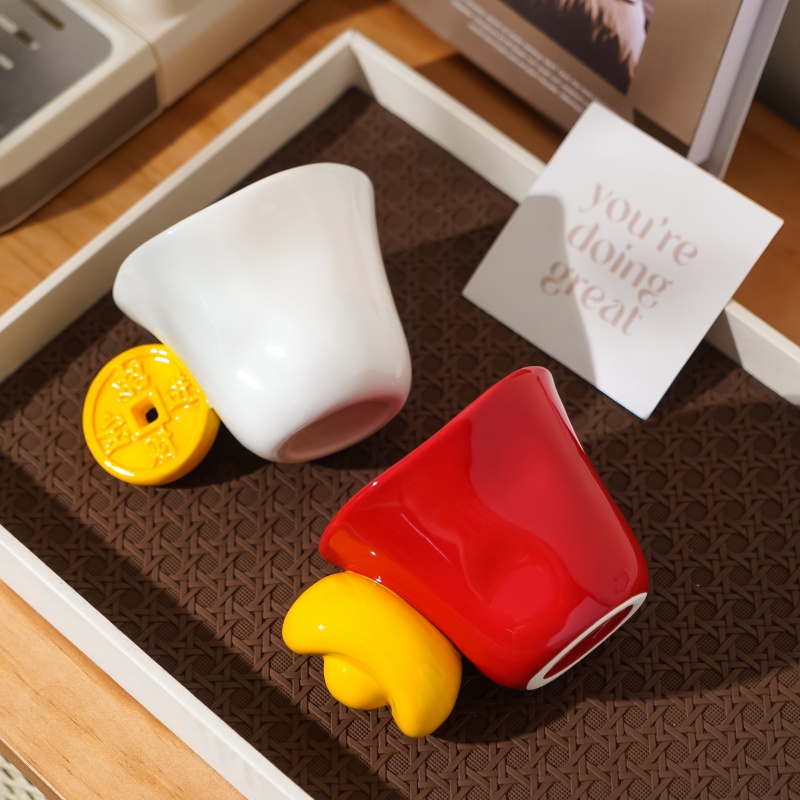 高颜值家用送礼元宝杯招财进宝陶瓷马克杯创意可爱咖啡杯礼盒装