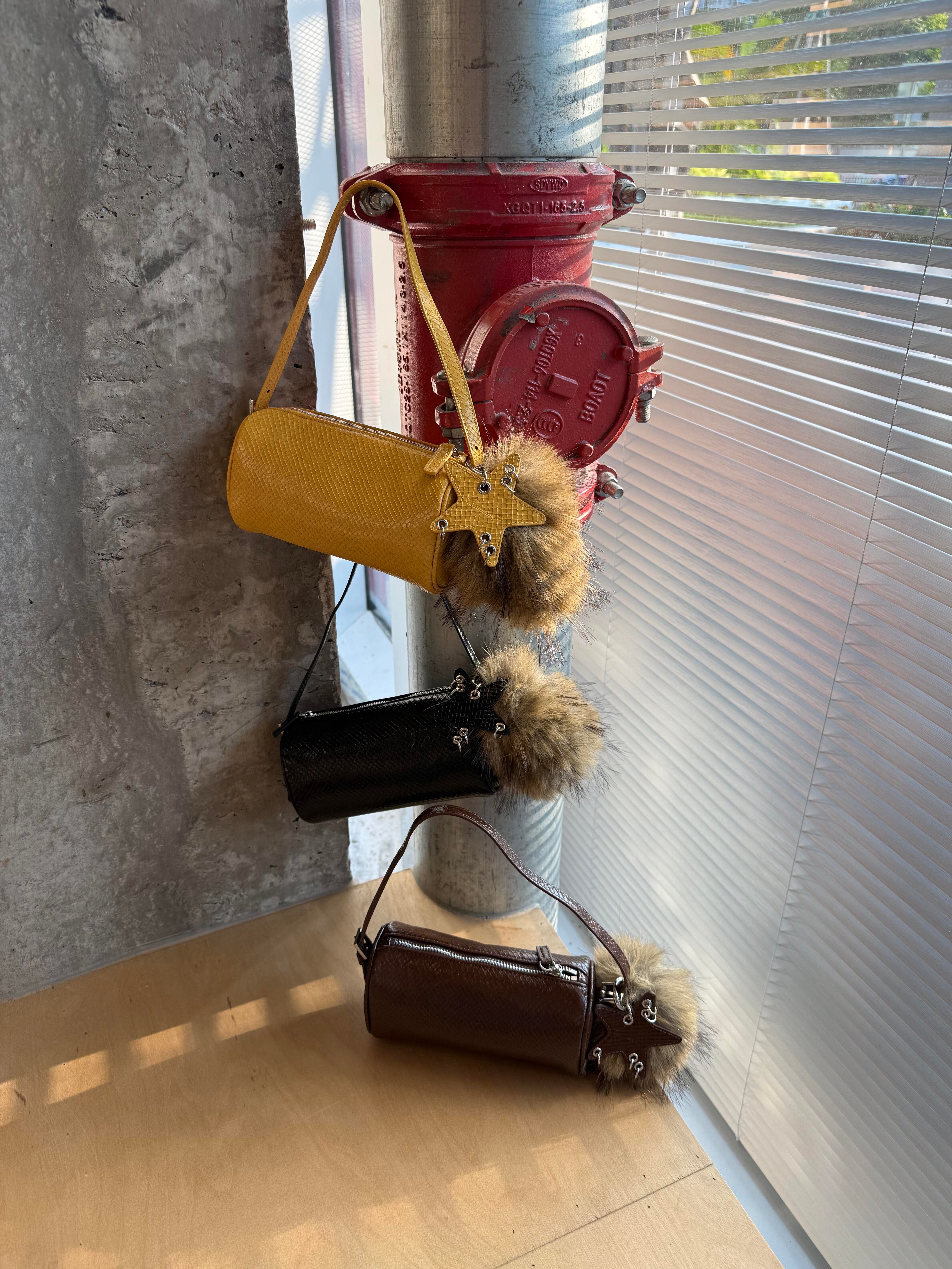 蛇皮纹笔筒包日常迷你手拎小包圆筒包笔袋包单肩斜挎包包女星星包