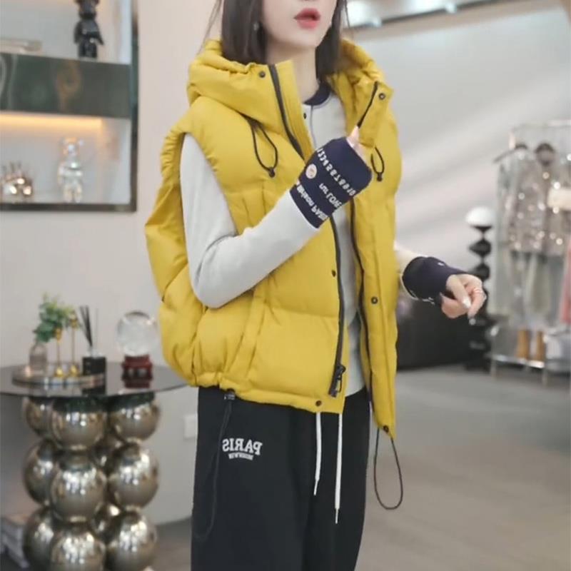 欧货连帽保暖棉服马甲女外穿加厚2025秋冬新款小个子坎肩背心外套