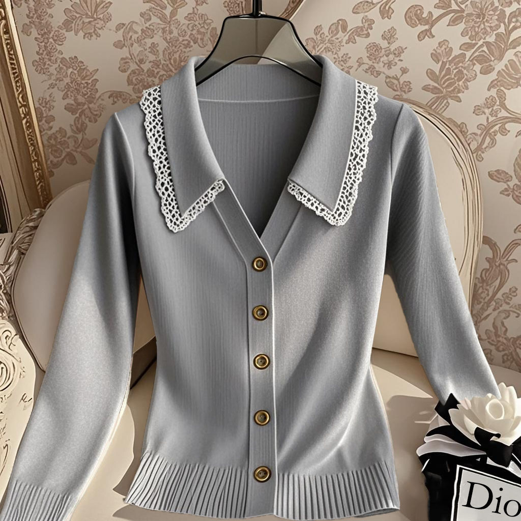 2025秋季新款老钱风松弛感女装贵气显瘦长袖开衫上衣翻领毛针织衫