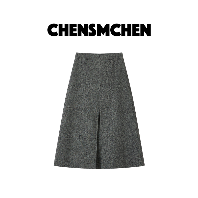 CHENSMCHEN 绵羊毛毛呢半身裙女气质优雅百搭显瘦裙子CSQ10509TT