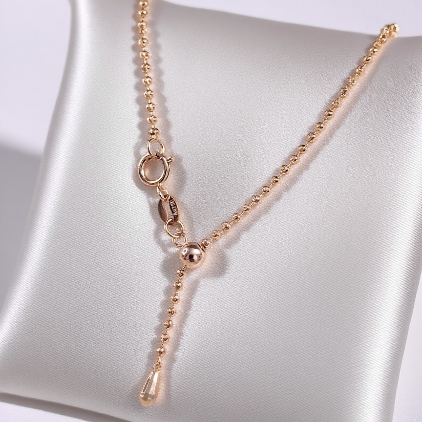 简约18k金闪耀豆豆项链爱心抽拉可调节时尚百搭爆闪万能链 锁骨链
