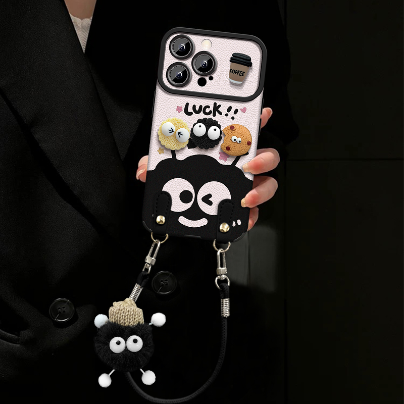 煤球咖啡适用苹果vivo华为oppo小米iPhone17大视窗羊皮手机壳