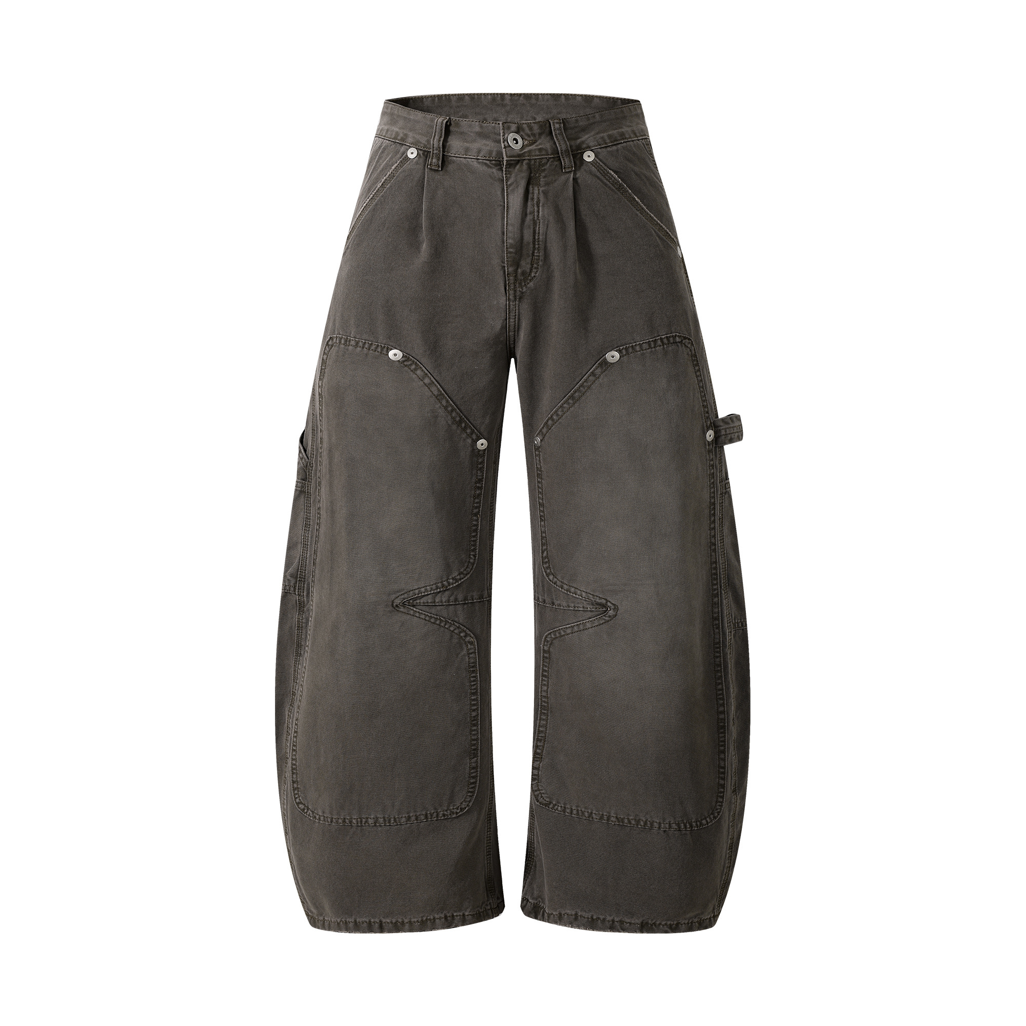 美式复古做旧伐木工装牛仔裤解构拼接宽松廓形休闲弯刀搭长裤男女