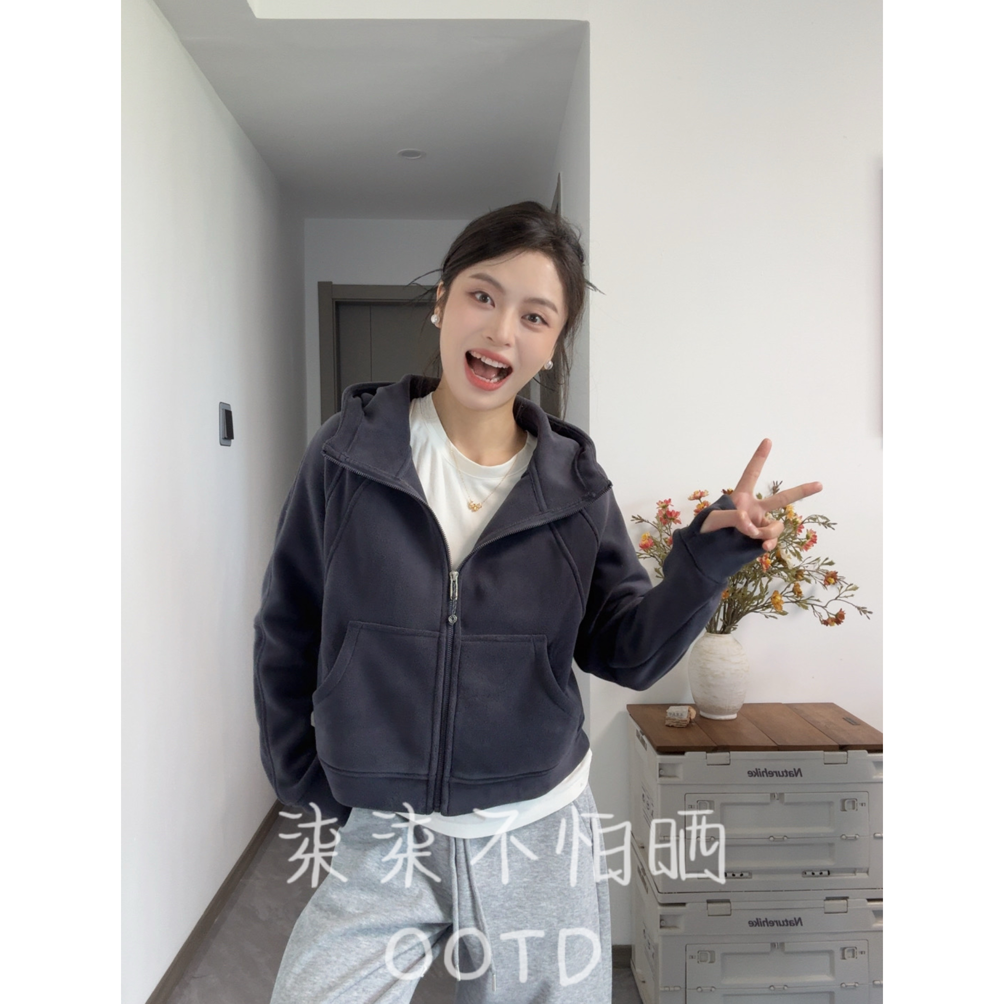 秋冬新款重磅750克双面奥粒绒美式连帽卫衣宽松休闲运动外套