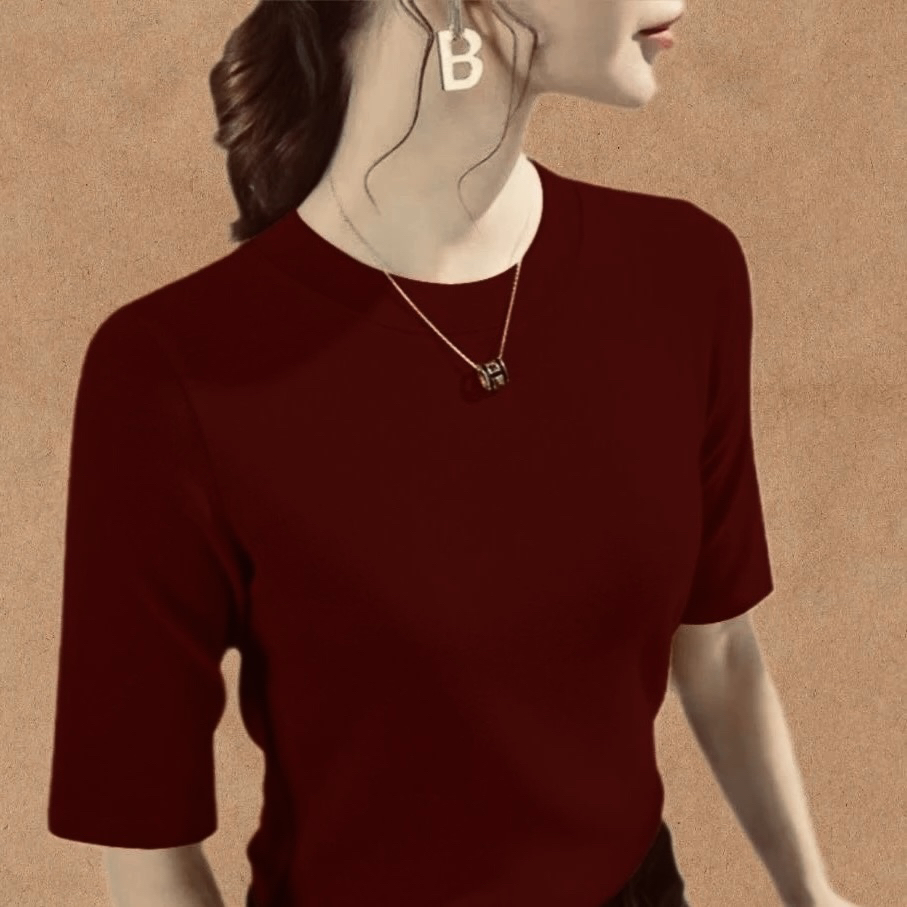 秋季新款816五分袖圆领洋气百搭修身时尚打底衫女款爆款2025新款