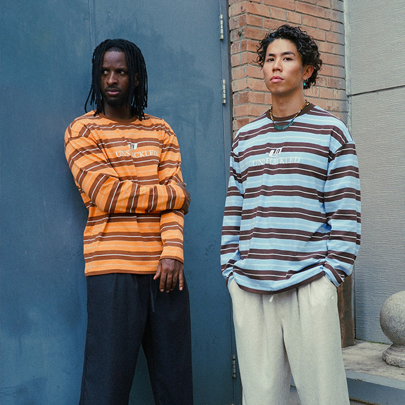 UNSHACKLED美式三色条纹男女宽松打底衫百搭圆领长袖T恤杨政原创
