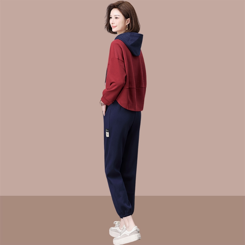 时尚妈妈简约休闲运动套装2025春秋新款女士大码显瘦连帽卫衣卫裤