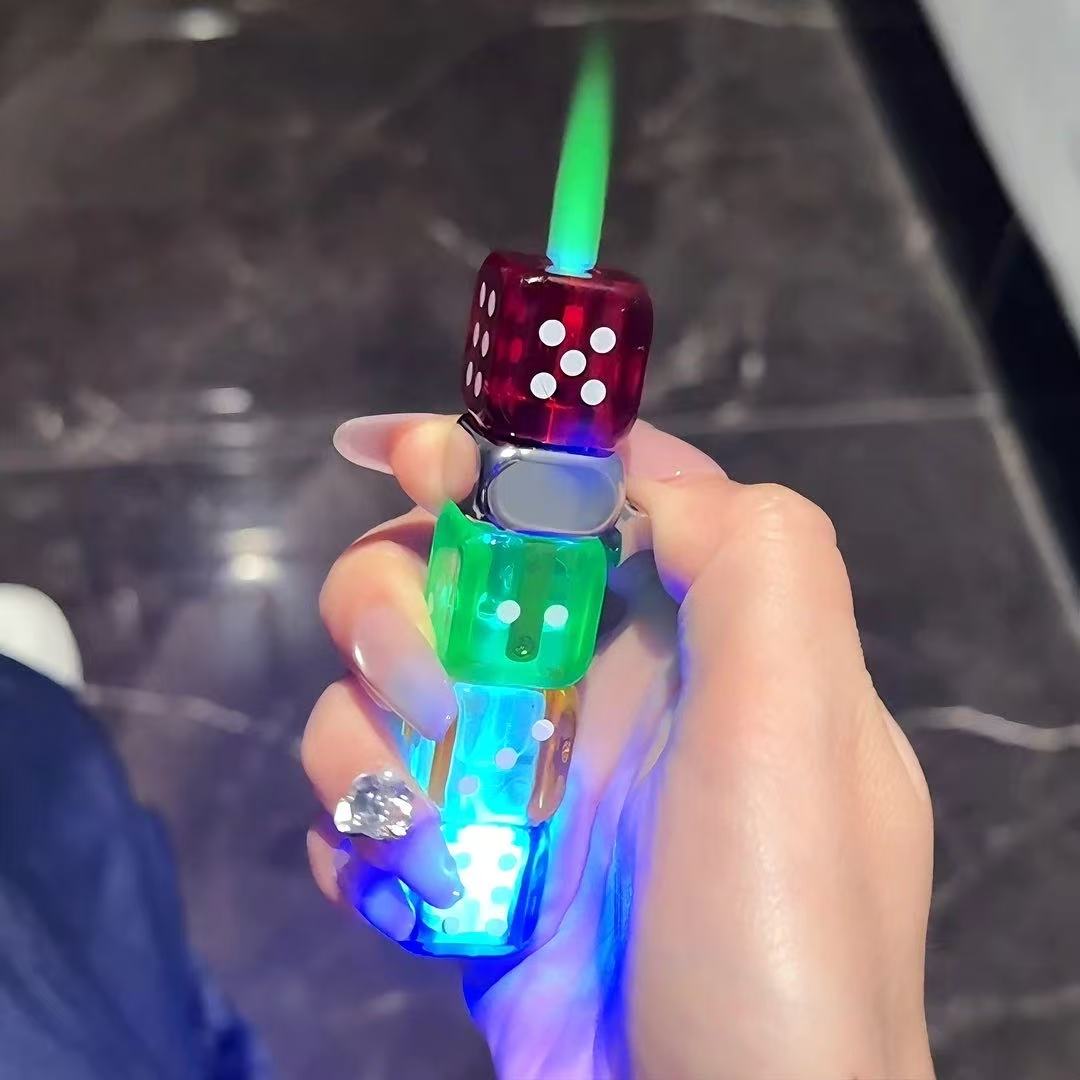 炫酷旋转爆闪发光创意骰子充气防风打火机新奇搞怪男士礼物