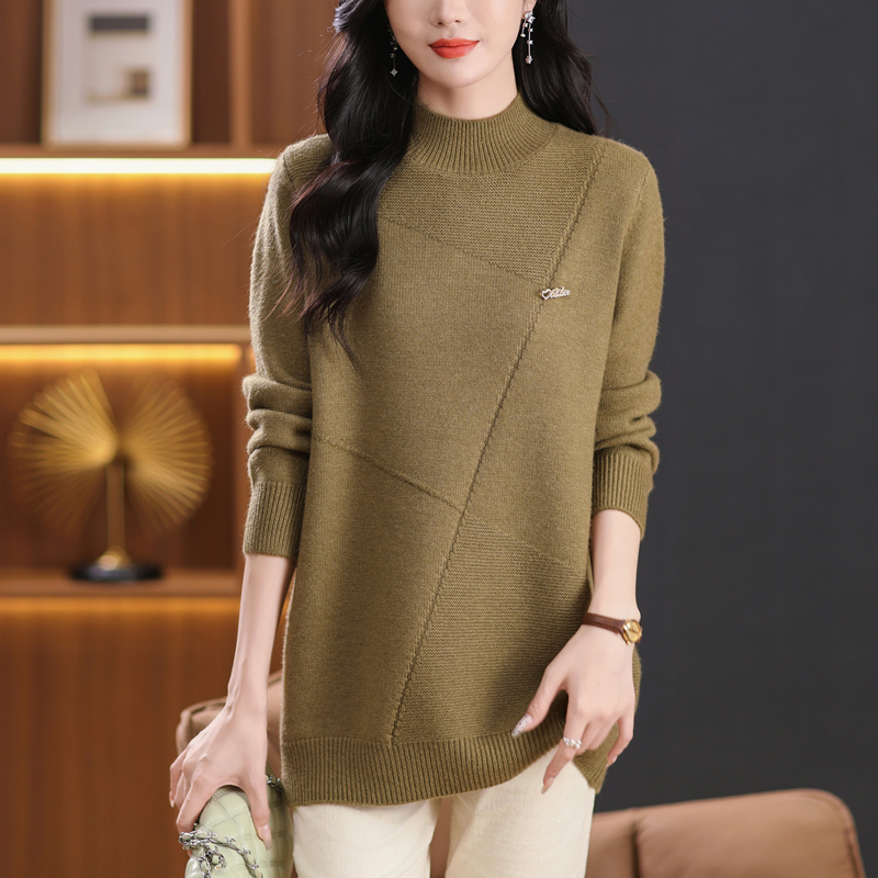 半高领羊毛衫女中长款毛衣裙宽松时尚纯色冬季加厚保暖内搭打底衫