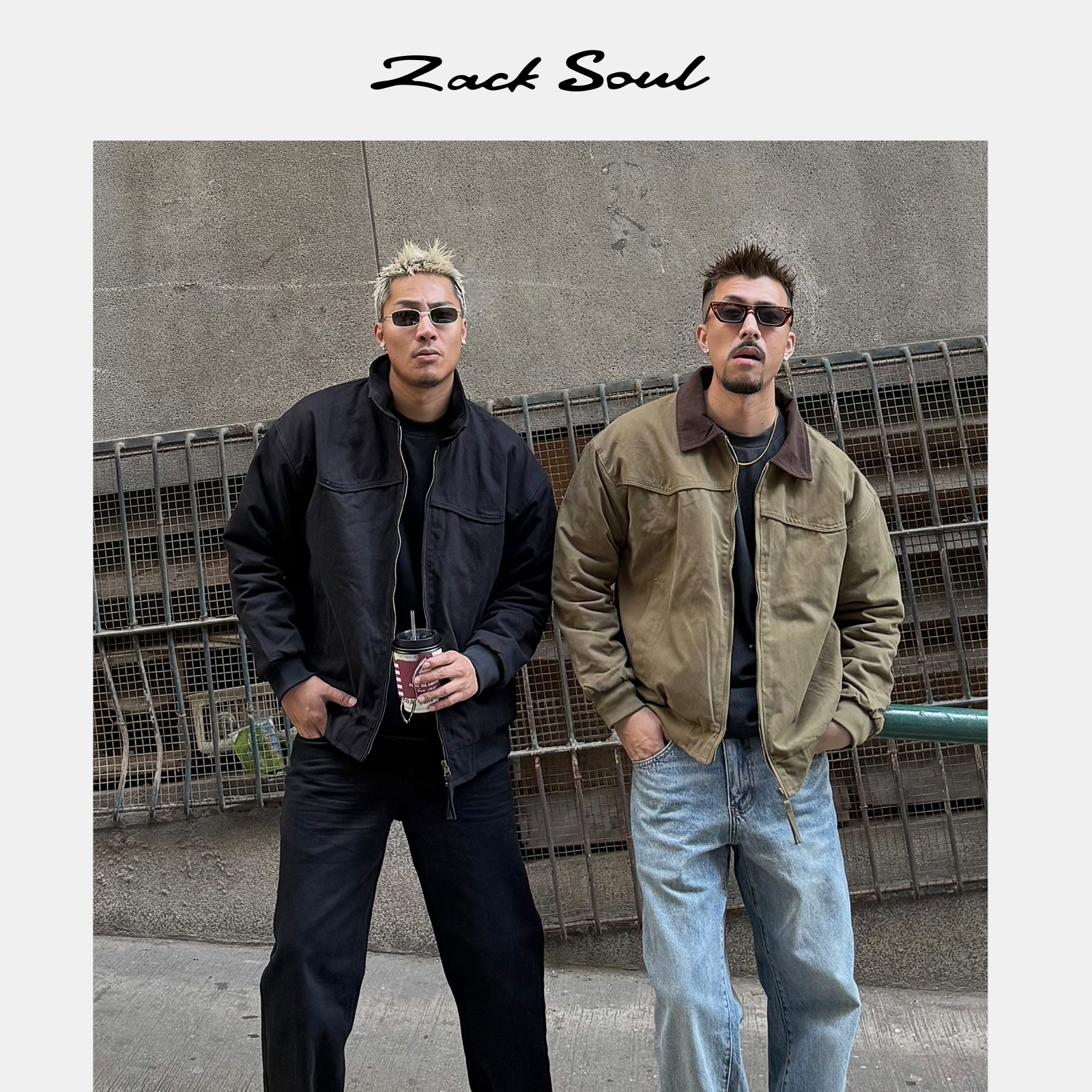 Zack校长zacksoul 复古棉布底特律翻领夹克棉服拼色工装加厚外套