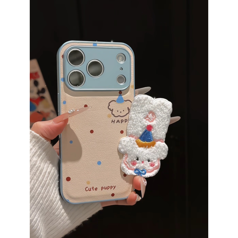 波点小狗适用苹果17pro手机壳16pm小众华为p70金属皮纹小米15防摔