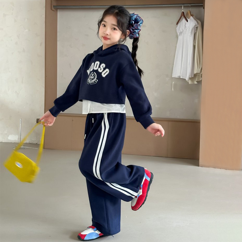 【安安家】女童秋装2025新款中大童洋气时髦卫衣工装裤两件套R25448