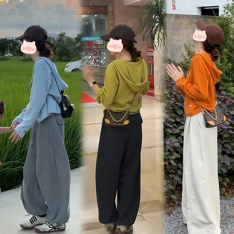 小个子穿搭一整套女秋季新款韩系氛围感气质连帽上衣休闲裤两件套