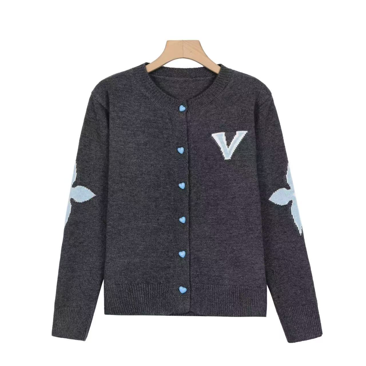 欧洲站小香风长袖针织开衫毛衣外套女新款高级感圆领上衣7963