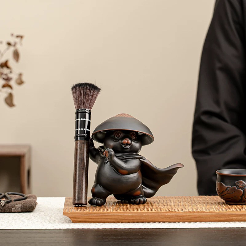 紫陶功夫熊猫茶漏家用茶叶过滤器全瓷茶滤创意过滤网紫砂茶宠摆件